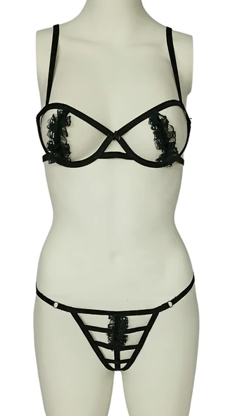 ASM1134 Kadın 2 li Siyah Kafesler Ardında Südyen Takım ürün görseli