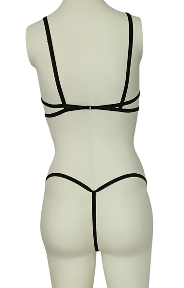 ASM1134 Kadın 2 li Siyah Kafesler Ardında Südyen Takım - Resim 3