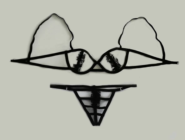 ASM1134 Kadın 2 li Siyah Kafesler Ardında Südyen Takım - Resim 7