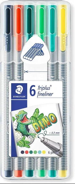 Staedtler Triplus 6'lı 0.3mm Üçgen Fineliner Dino Kalem Seti / SB6CS10