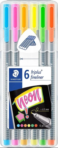 Staedtler Triplus 6'lı 0.3mm Üçgen Fineliner Neon Kalem Seti / SB6CS3 ürün görseli
