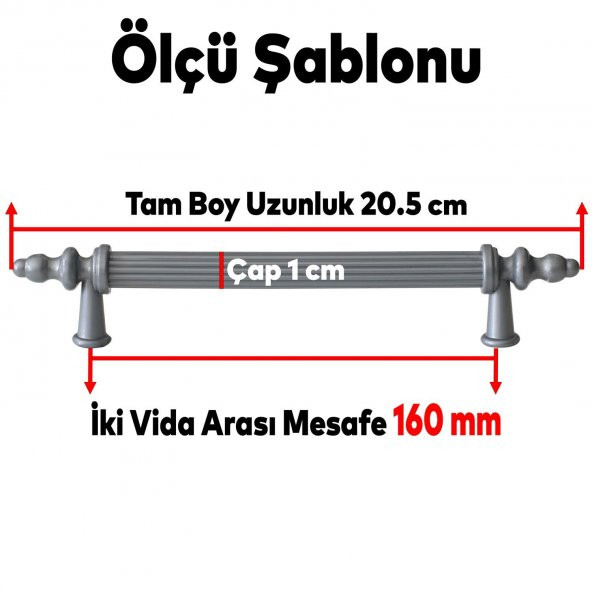Çekmece Banyo Mutfak Dolap Kapak Kulpu Kulbu 160 mm Gri Sert Plastik Kulp - 5