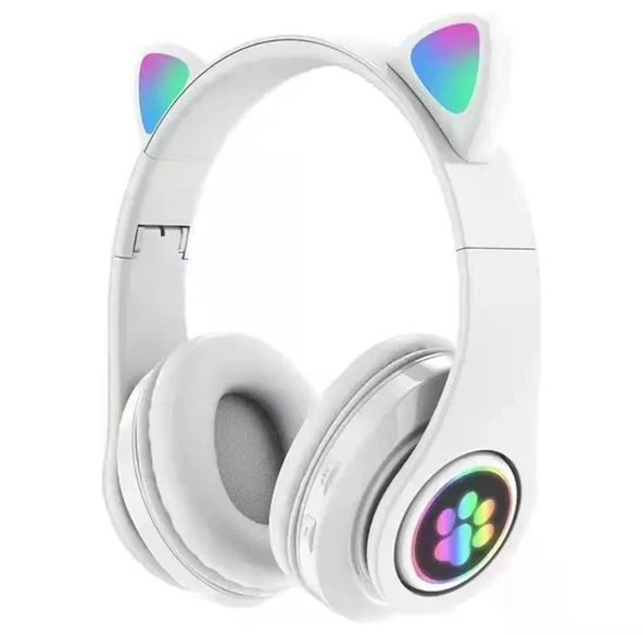 Kedi Kulak Rgb Led Işıklı Kablosuz Bluetooth Kulaklık Mikronlu Hafıza Kartı Girişli Kedi Kulaklık - 3