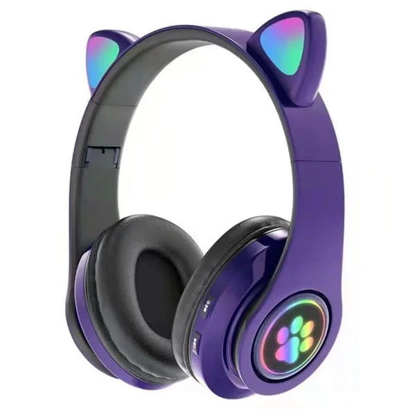Kedi Kulak Rgb Led Işıklı Kablosuz Bluetooth Kulaklık Mikronlu Hafıza Kartı Girişli Kedi Kulaklık - 8