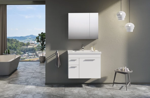 Orka Enez 80 cm Beyaz Banyo Dolabı Alt Modül ve Lavabo - 2