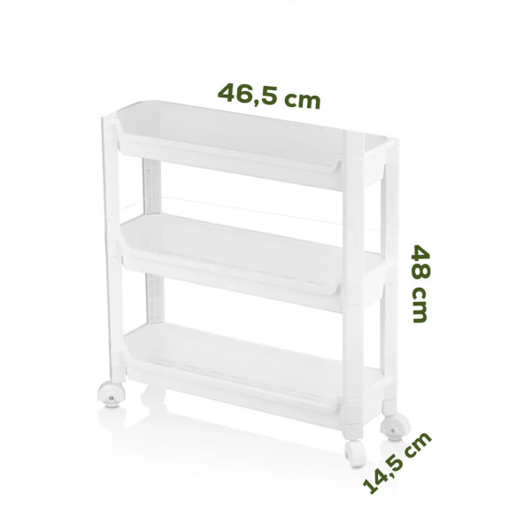Porsima RAFTY-65-1 Tekerlekli 3 Katlı Düzenleyici - 46,5 x 14,5 x 48 cm Hareketli Raf - Beyaz - 3