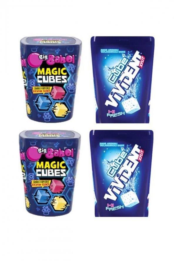 Vivident Cube Sakız Nane 86 Gr. X 2 Adet + Big Babol Magıc Cubes Sakız Karışık Meyve 86 Gr. X 2 Adet