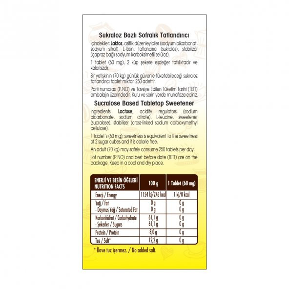 Takita Sukralozlu Tablet Tatlandırıcı 500 Tablet - Resim 2