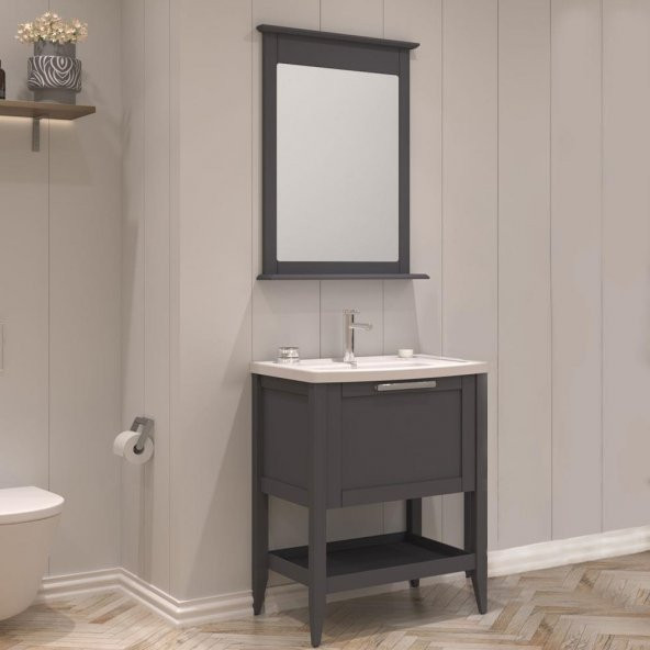 Orka Bastle 65 cm MDF Mat Antrasit Banyo Dolabı Takımı