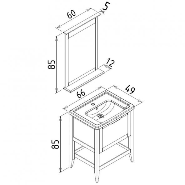 Orka Bastle 65 cm Mat Antrasit Banyo Dolabı Takımı - Resim 3