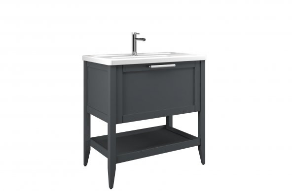 Orka Bastle 65 cm Mat Antrasit Banyo Dolabı ve Boy Dolabı Takımı - Resim 2