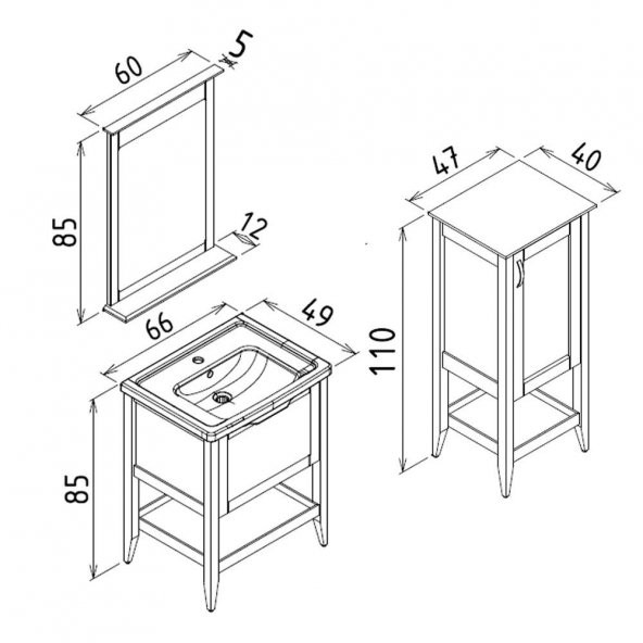 Orka Bastle 65 cm Mat Antrasit Banyo Dolabı ve Boy Dolabı Takımı - Resim 3