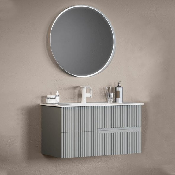 Orka Moonlight 90 cm Mat Gri Banyo Dolabı Alt Modül ve Lavabo - Resim 2