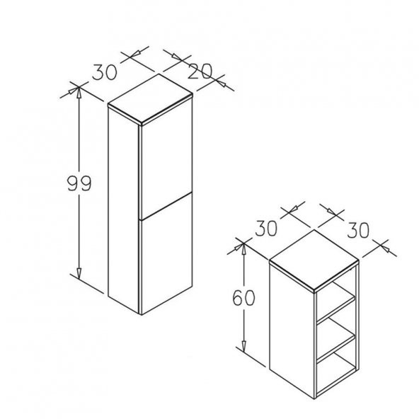 Orka Knidos 30 cm Beyaz Banyo Boy Çamaşır Dolap ve Alt Yan Dolabı - 3