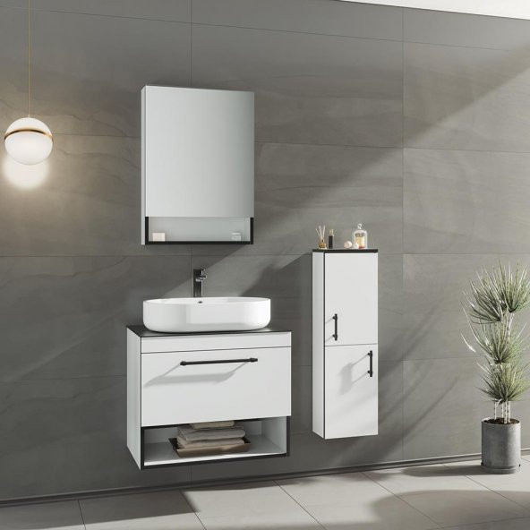 Orka Knidos 70 cm Beyaz Banyo Dolabı Takımı ve Boy Dolabı