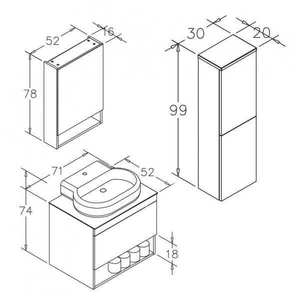 Orka Knidos 70 cm Beyaz Banyo Dolabı Takımı ve Boy Dolabı - 3