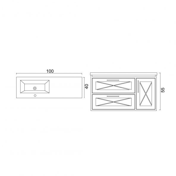 Denko Tokyo 100cm MDF Ud Banyo Dolabı Alt Modül ve Seramik Lavabo - 3