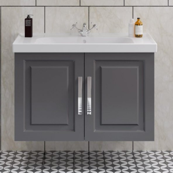 Denko Royal 90 cm MDF Antrasit Gri Banyo Dolabı Takımı - Resim 2