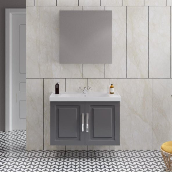 Denko Royal 90cm MDF Antrasit Gri Banyo Dolabı Alt Modül, Lavabo - 2