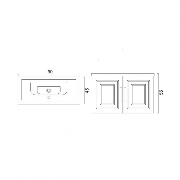 Denko Royal 90cm MDF Antrasit Gri Banyo Dolabı Alt Modül, Lavabo - 3