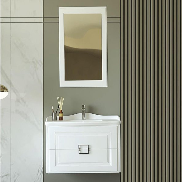 Denko Nergis 80 cm MDF Beyaz Banyo Dolabı Takımı