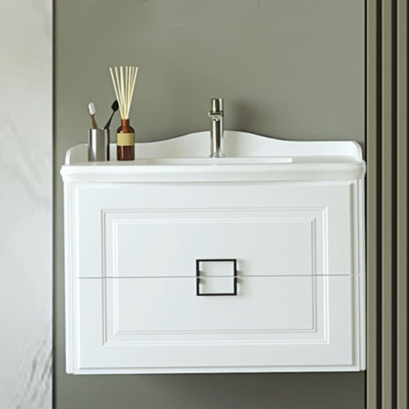Denko Nergis 80 cm MDF Beyaz Banyo Dolabı Alt Modül ve Lavabo