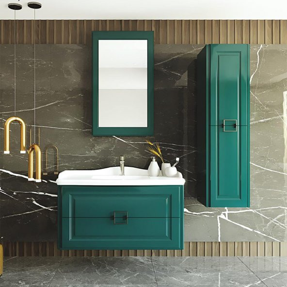 Denko Nergis 100cm MDF Zümrüt Yeşil Banyo Dolabı Takımı,Boy Dolap
