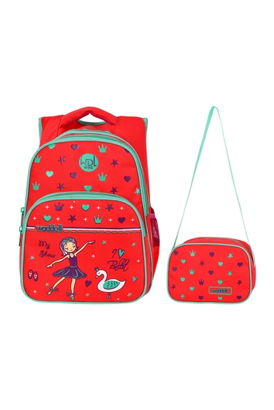 Waddell Lisanslı Mercan Balerin Desenli Ilkokul ve Beslenme Çantası 6000 - 2
