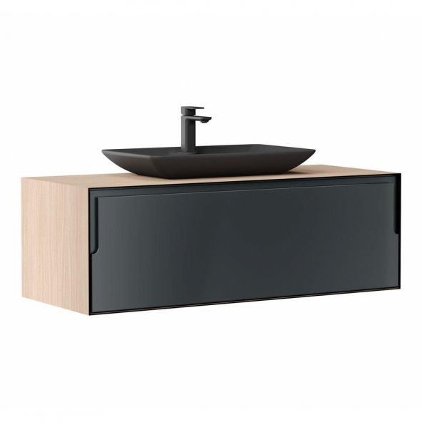 Orka Craft 100 cm Meşe-Antrasit Banyo Dolabı Alt Modül ve Lavabo