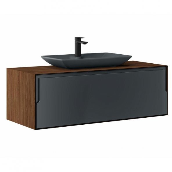 Orka Craft 120 cm Ceviz-Antrasit Banyo Dolabı Alt Modül ve Lavabo