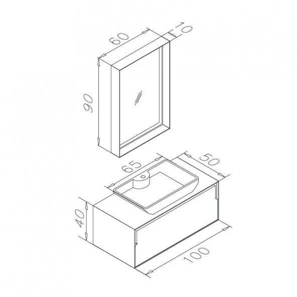 Orka Craft 100 cm MDF Meşe-Mat Antrasit Banyo Dolabı Takımı - Resim 3