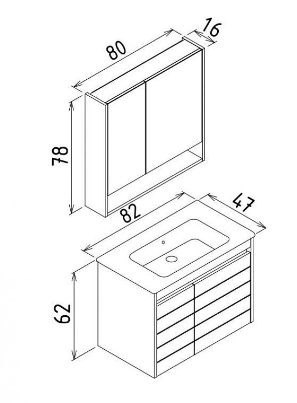 Orka Ricato 80 cm MorganaKiraz Banyo Dolabı Alt Modül, Lavabo - Resim 3