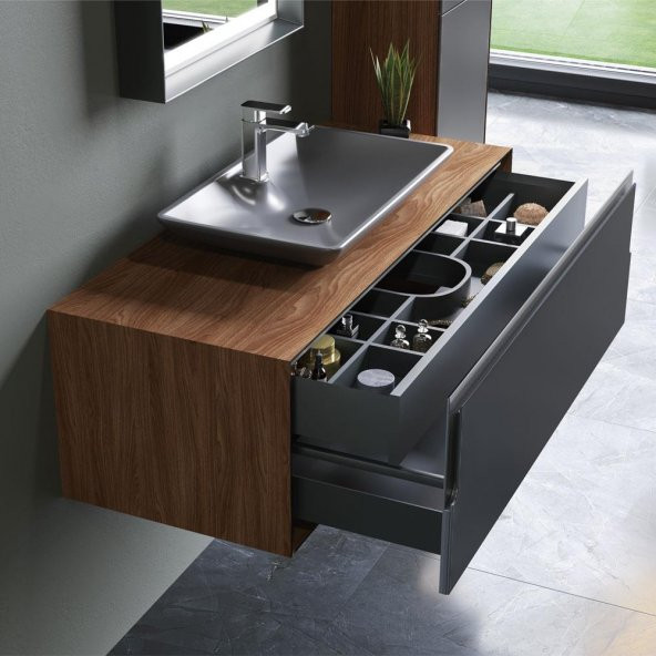 Orka Craft 120 cm Ceviz-Mat Antrasit Banyo Dolabı Takımı - Resim 2