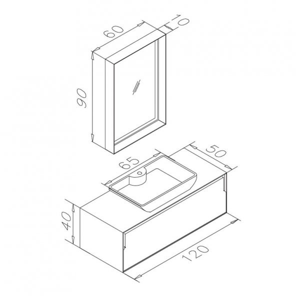 Orka Craft 120 cm Ceviz-Mat Antrasit Banyo Dolabı Takımı - Resim 3