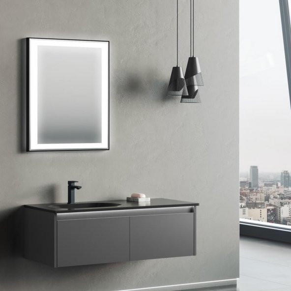 Orka Lisbon 110 cm MDF Antrasit Banyo Dolabı Alt Modül ve Lavabo - 2