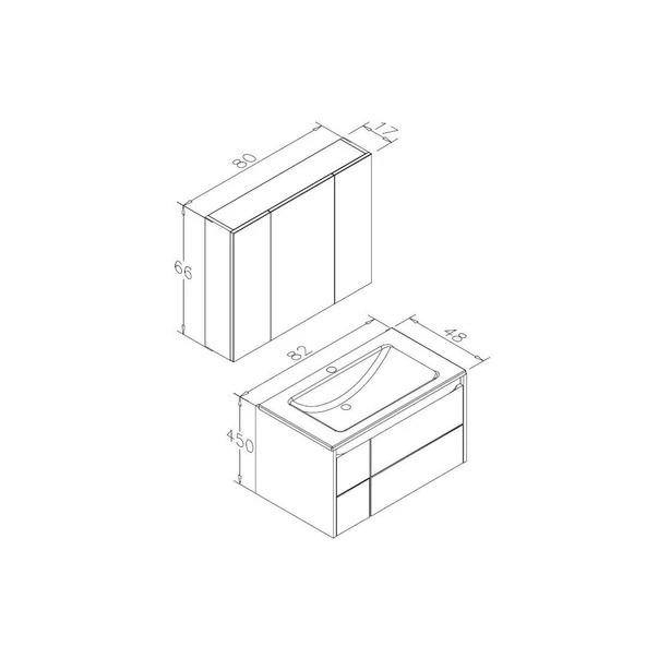 Orka Likya 80 cm Antrasit Banyo Dolabı Alt Modül ve Lavabo - 4