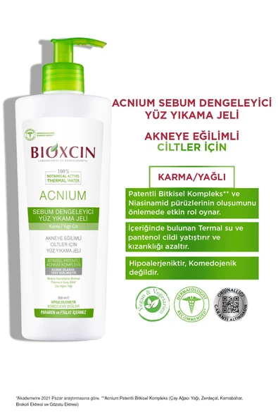 Bioxcin Acnium Sebum Dengeleyici 500 ml Yüz Yıkama Jeli - Resim 5