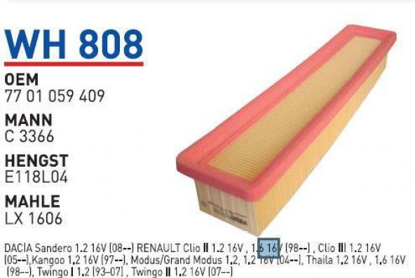 7701059409 RENAULT CLİO III MODÜS HAVA FİLTRESİ WUNDER - 1