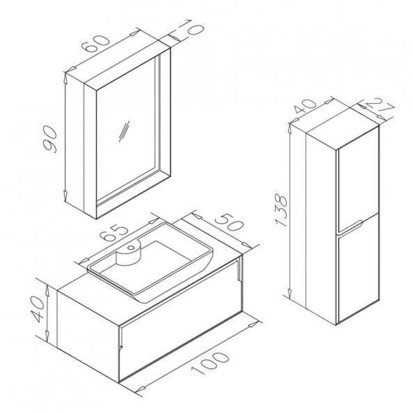 Orka Craft 100 cm Meşe-Antrasit Banyo Dolabı ve Boy Dolabı Takımı - Resim 3