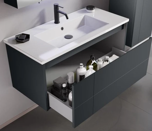 Orka Likya 100 cm Antrasit Banyo Dolabı Takımı ve Boy Dolabı - 2
