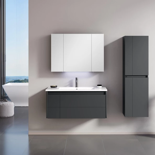 Orka Likya 100 cm Antrasit Banyo Dolabı Takımı ve Boy Dolabı