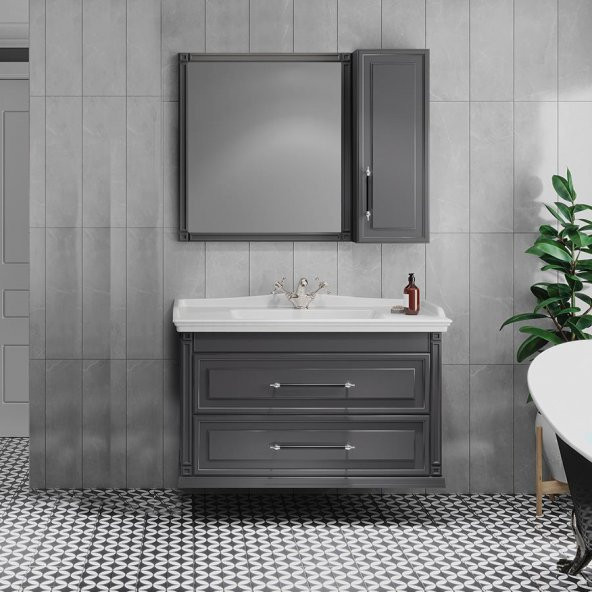 Denko Albatros 100 cm MDF Gri Banyo Dolabı Takımı
