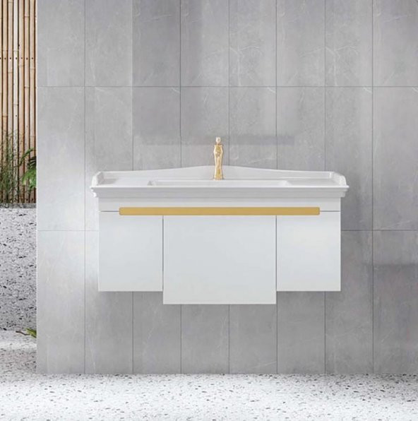 Denko Motta 100 cm Asma MDF Beyaz Banyo Dolabı Alt Modül, Lavabo