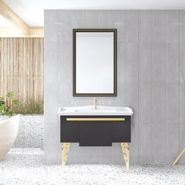 Denko Motta 100 cm MDF Antrasit Gri Banyo Dolabı Takımı