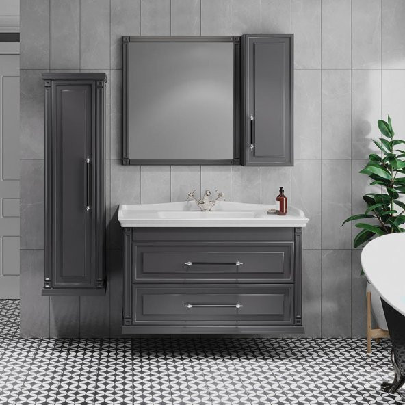 Denko Albatros 100 cm MDF Gri Banyo Dolabı Takımı ve Boy Dolabı
