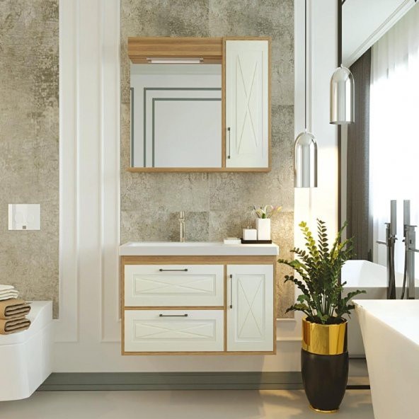 Denko Tokyo 85cm MDF Ud Banyo Dolabı Takımı