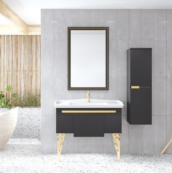 Denko Motta 100 cm MDF Antrasit Gri Banyo Dolabı Takımı ve Boy Dolabı