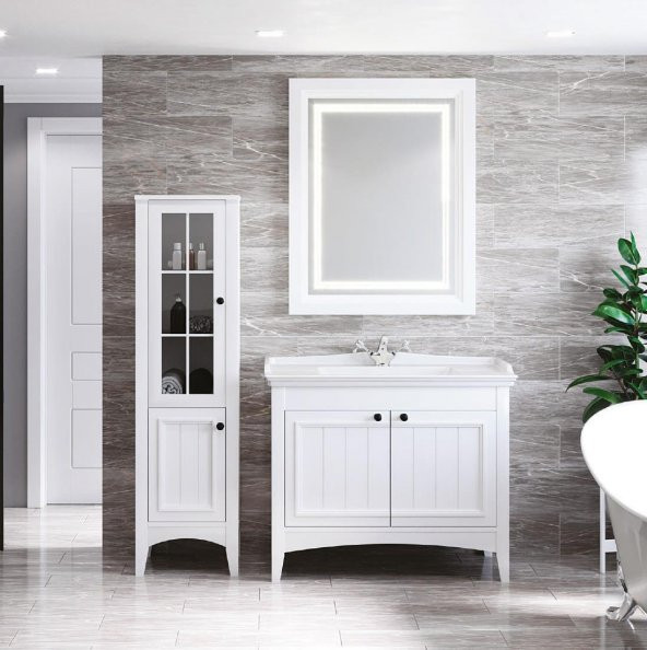 Denko Helena 100 cm MDF Beyaz Banyo Dolabı Takımı ve Boy Dolabı