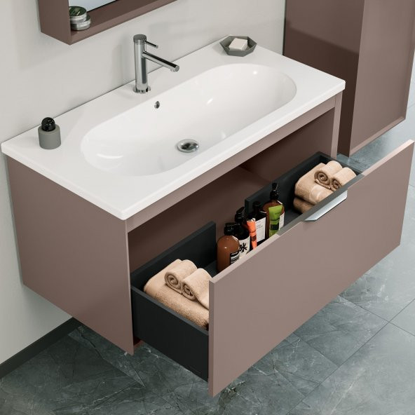 Orka Clay 100 cm Toprak Banyo Dolabı Takımı - 2
