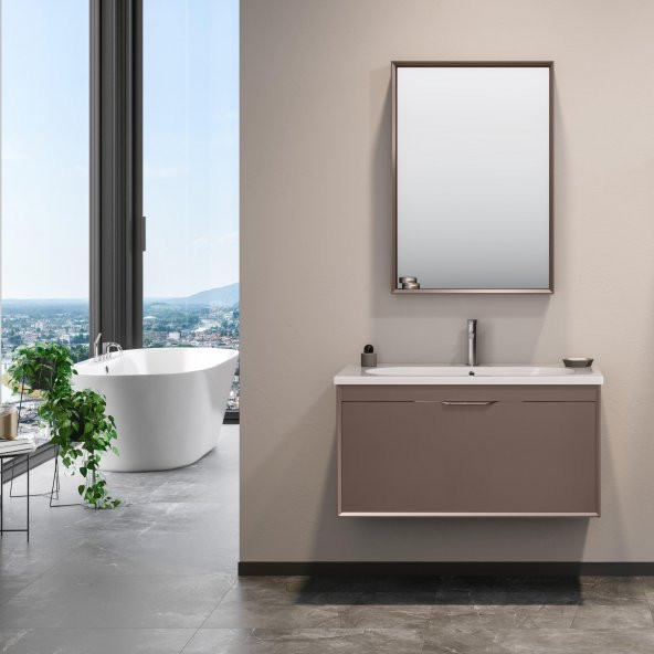 Orka Clay 100 cm Toprak Banyo Dolabı Alt Modül ve Lavabo - Resim 2